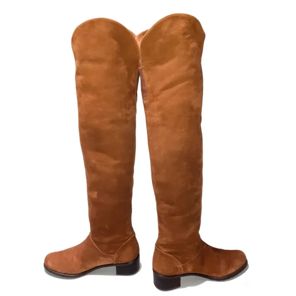 STUART WEITZMAN Thigh-High Boot Suede Leather OTK Cognac Walnut Brown Low Heel 7 - Picture 5 of 16